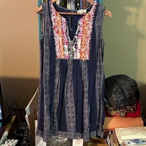 Philosophy  Navy Mini Dress with Pink and White Embroidery